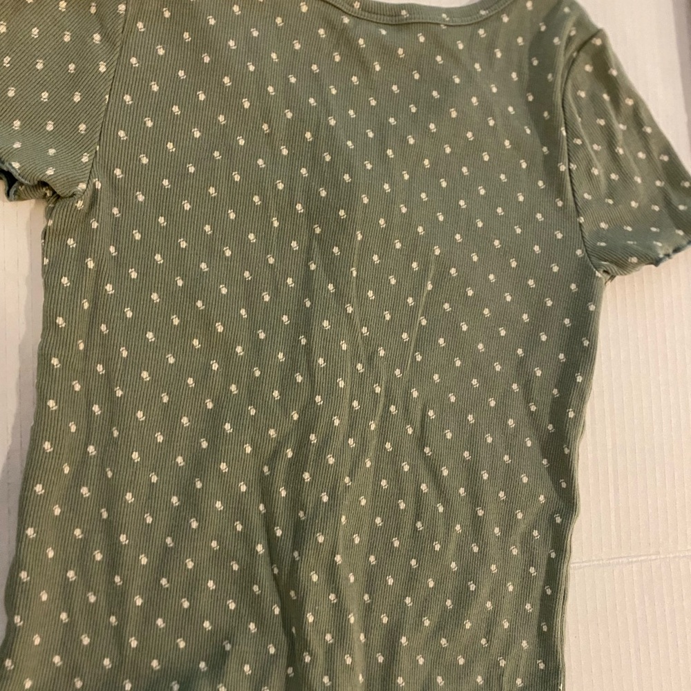 Green Polka Dot Ribbed Top
